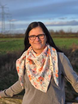 Preview: Double Slub Musselin Fleur Blumen apricot/hellbeige by Swafing 